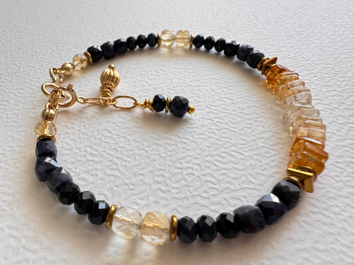 Bransoletka z cytrynu i szafiru z zapięciem Gold Filled