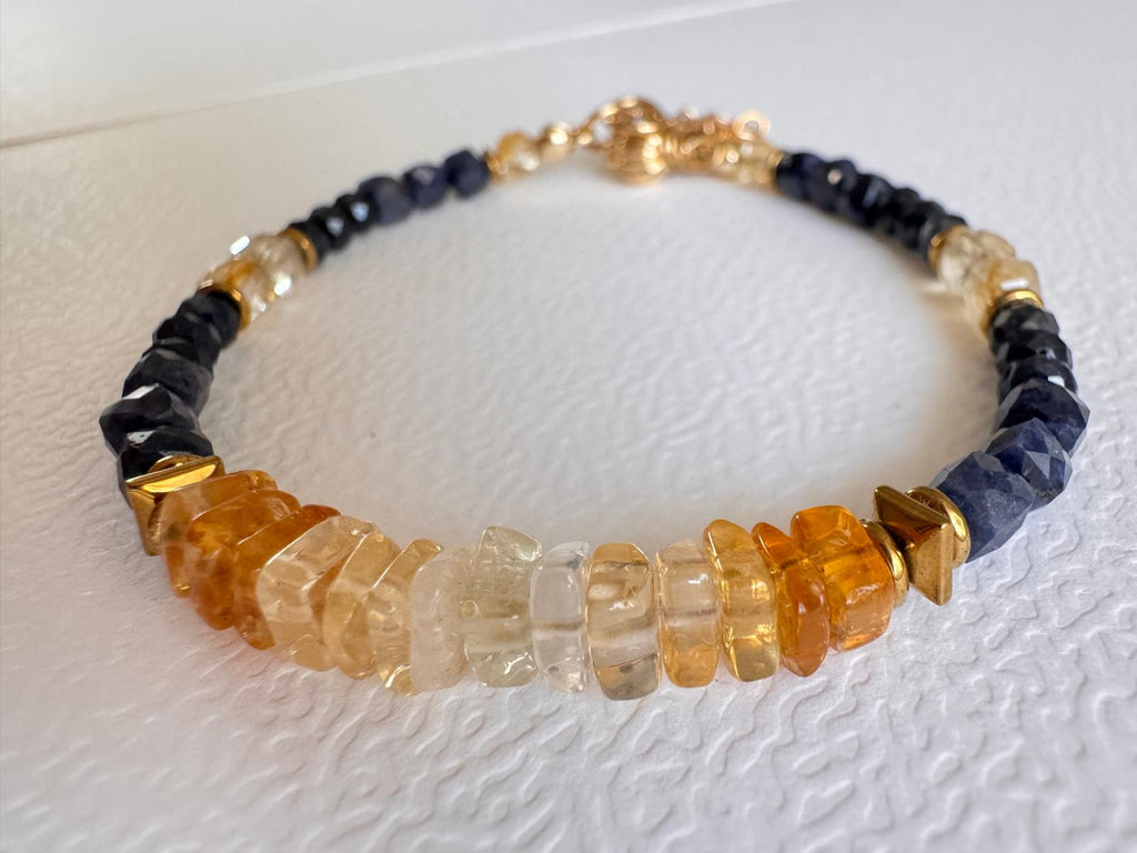 Bransoletka z cytrynu i szafiru z zapięciem Gold Filled