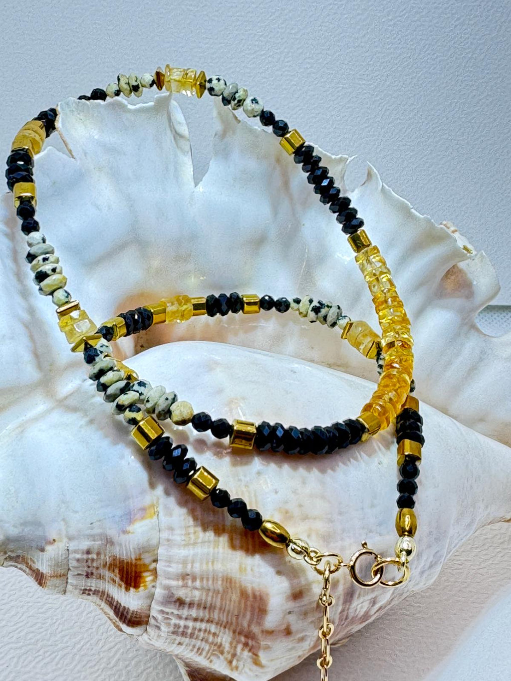 Citrine, Black Tourmaline & Dalmatian Jasper Necklace & Bracelet Set