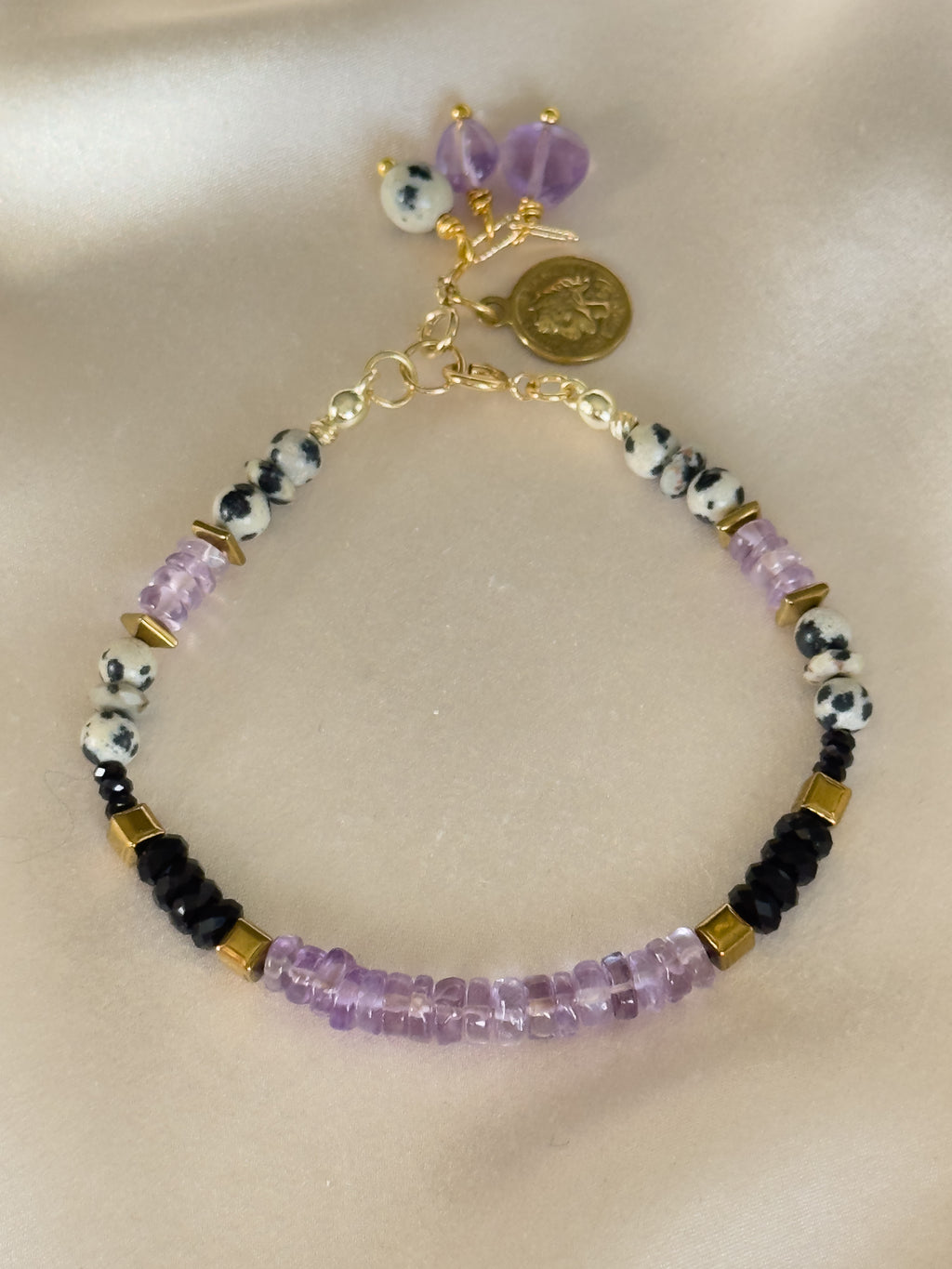 Amethyst, Black Tourmaline & Dalmatian Jasper Bracelet