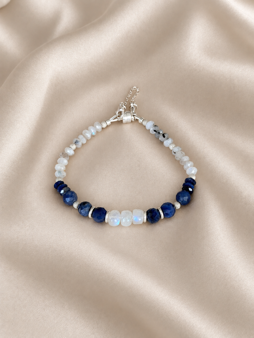 Sodalite & Moonstone Sterling Silver Bracelet with Magnetic Clasp