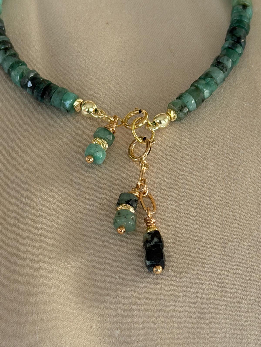 Natural Emerald Gold Filled Bracelet