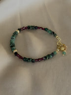 Emerald & Garnet Bracelet with Gold Filled Details