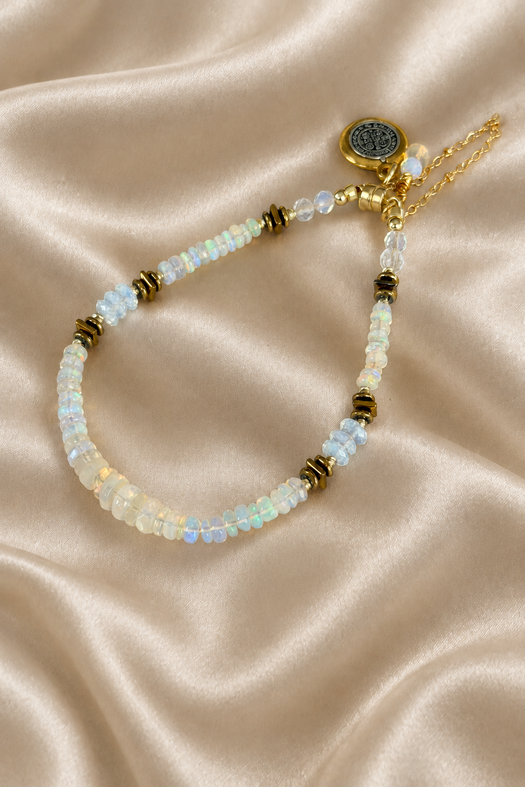 Natural Ethiopian Opal & Opalite Gold Filled Magnetic Clasp Bracelet