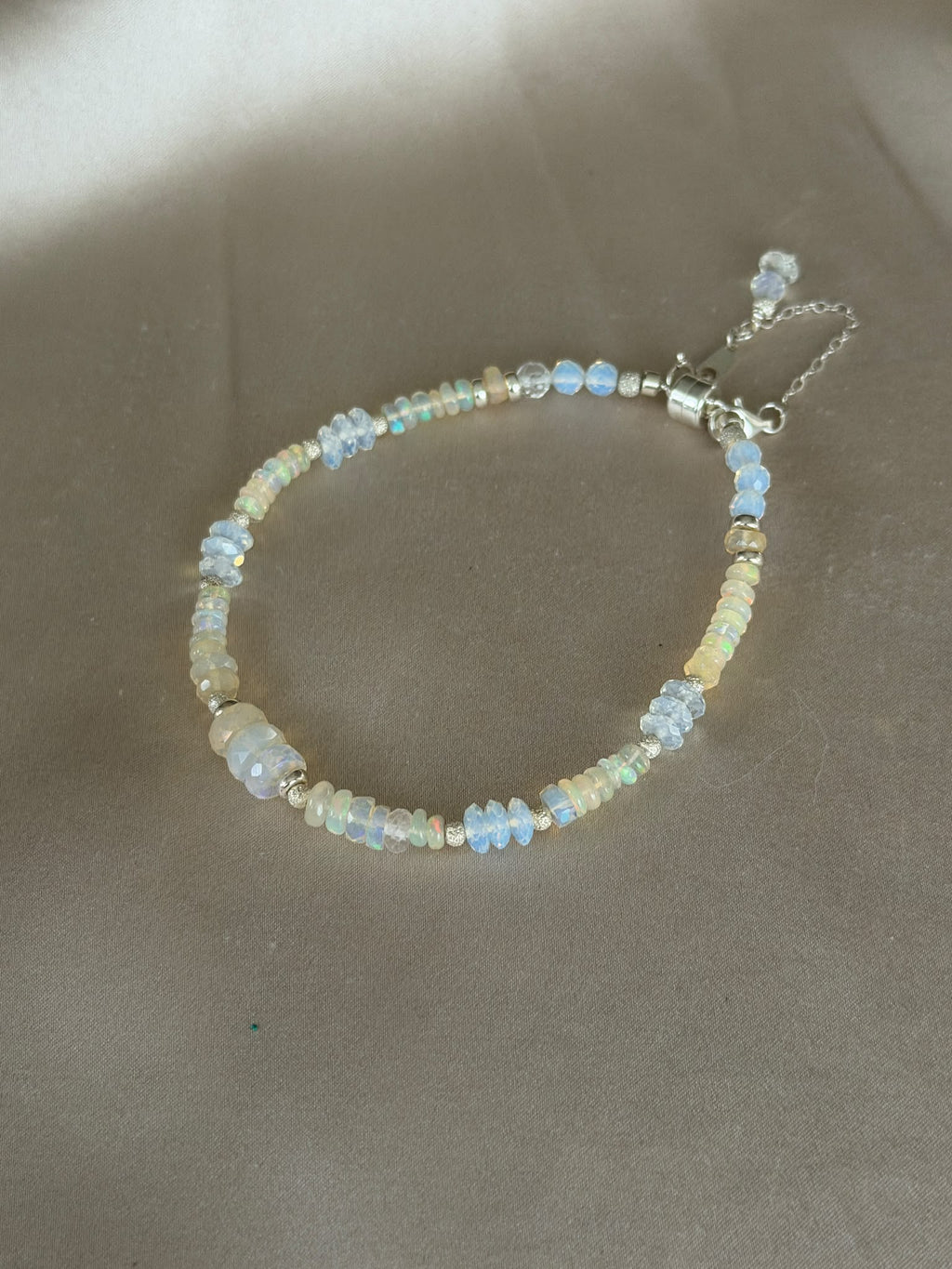 Ethiopian Opal & Opalite Sterling Silver Magnetic Clasp Bracelet