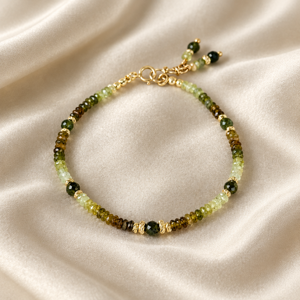 Green Tourmaline Bracelet with Gold Filled Details