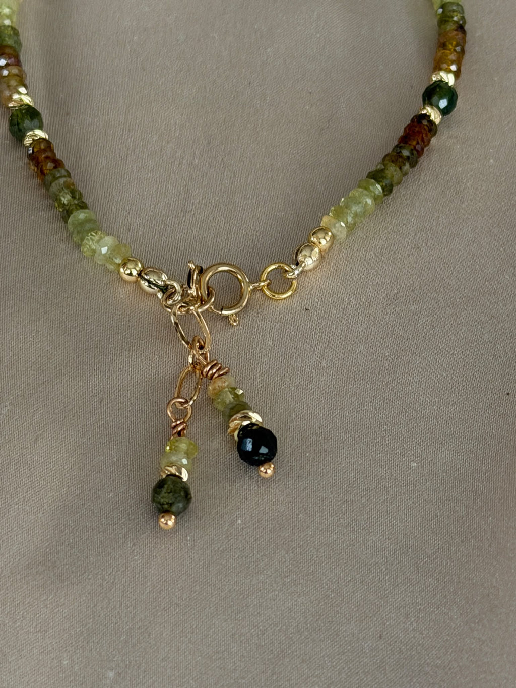 Green Tourmaline Bracelet with Gold Filled Details