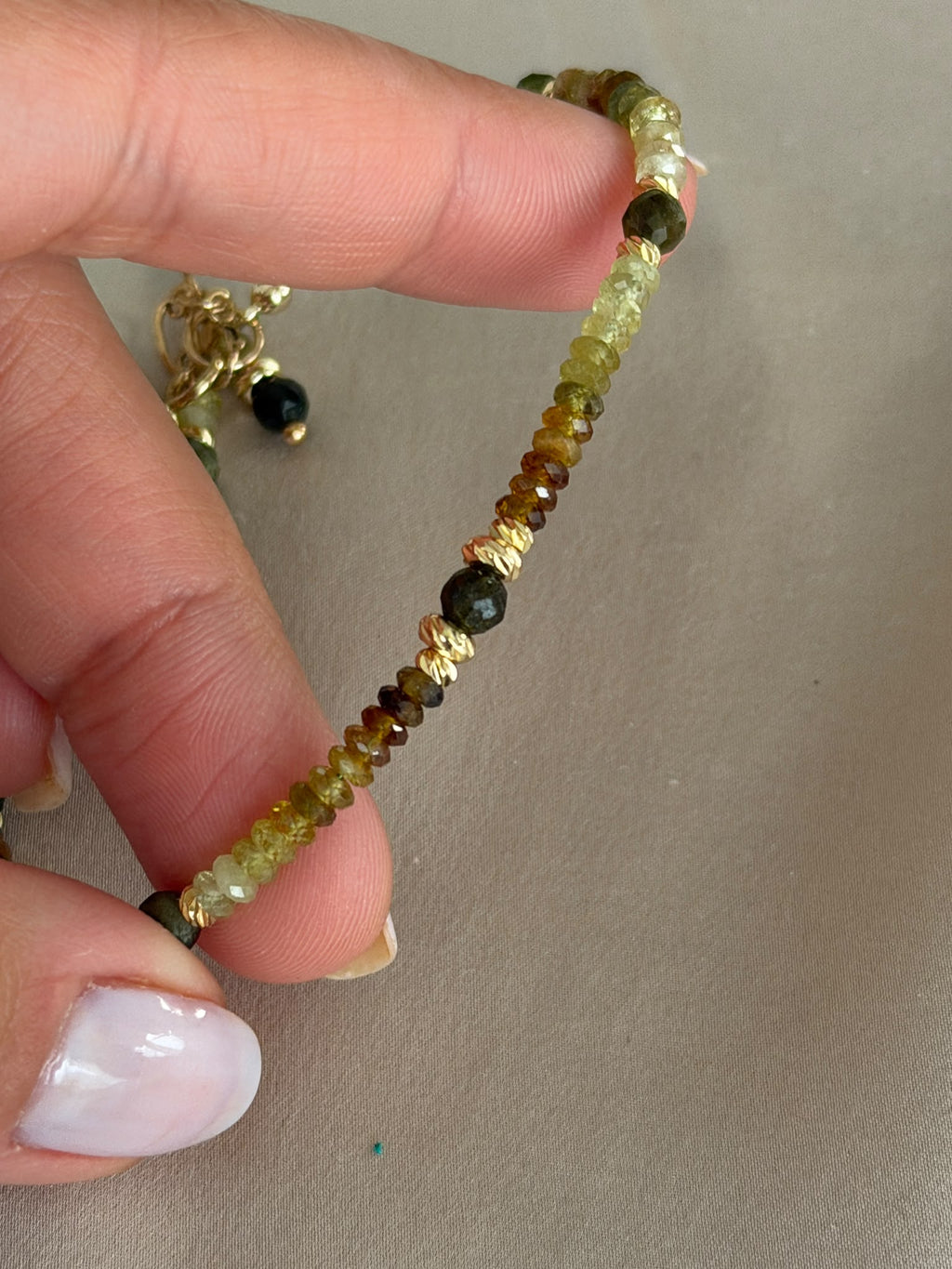 Green Tourmaline Bracelet with Gold Filled Details