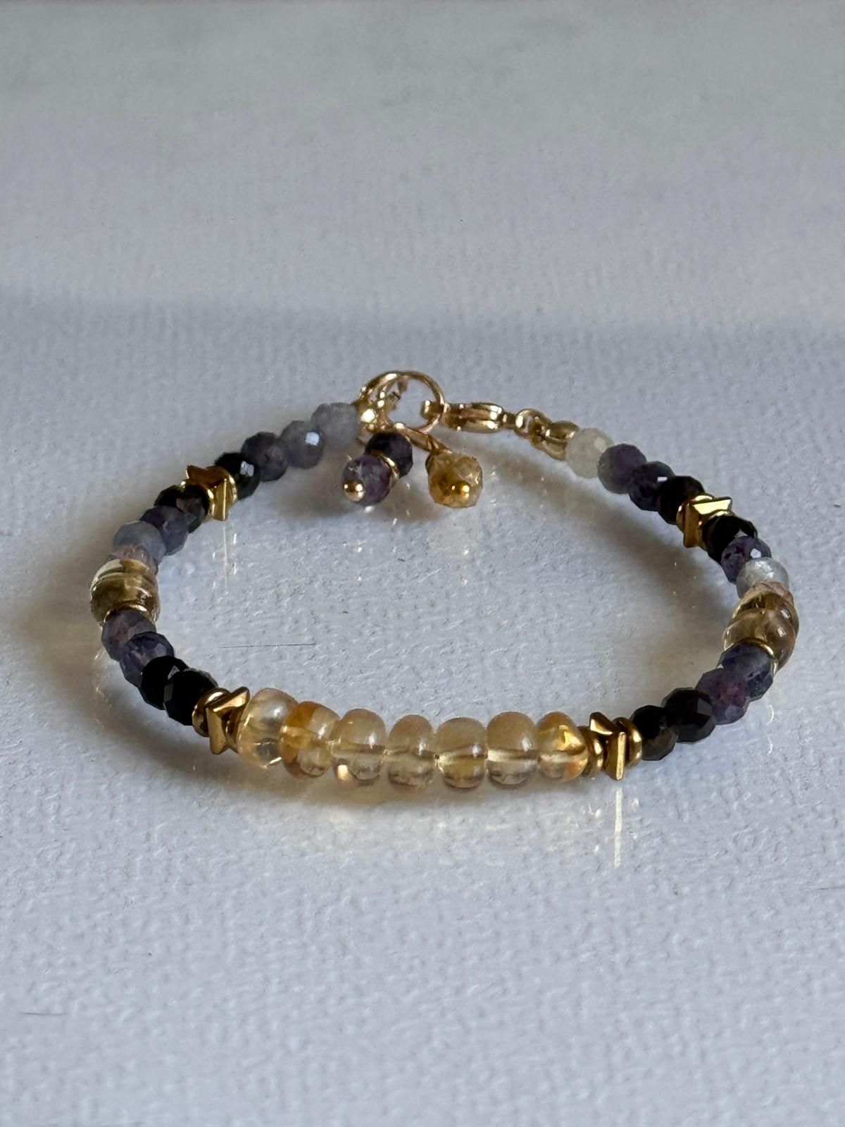 Bransoletka z cytrynem i krwawym iolitem, zapięcie Gold Filled