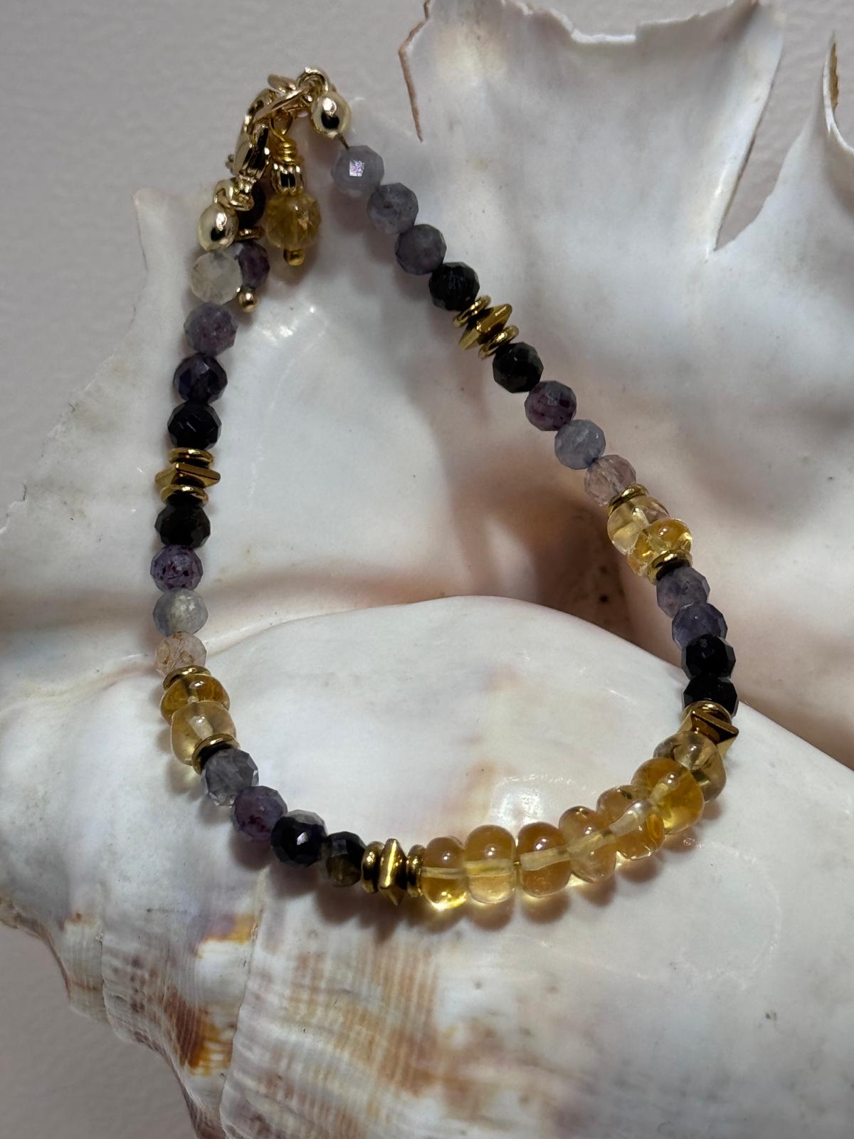 Citrine & Blood Iolite Gold Filled Bracelet