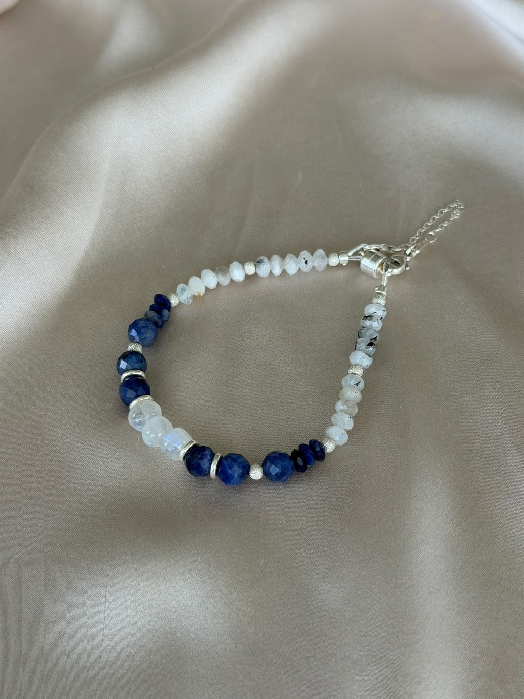 Sodalite & Moonstone Sterling Silver Bracelet with Magnetic Clasp