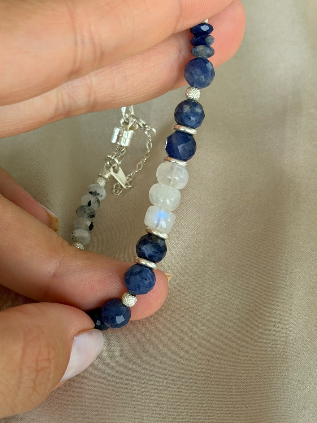 Sodalite & Moonstone Sterling Silver Bracelet with Magnetic Clasp