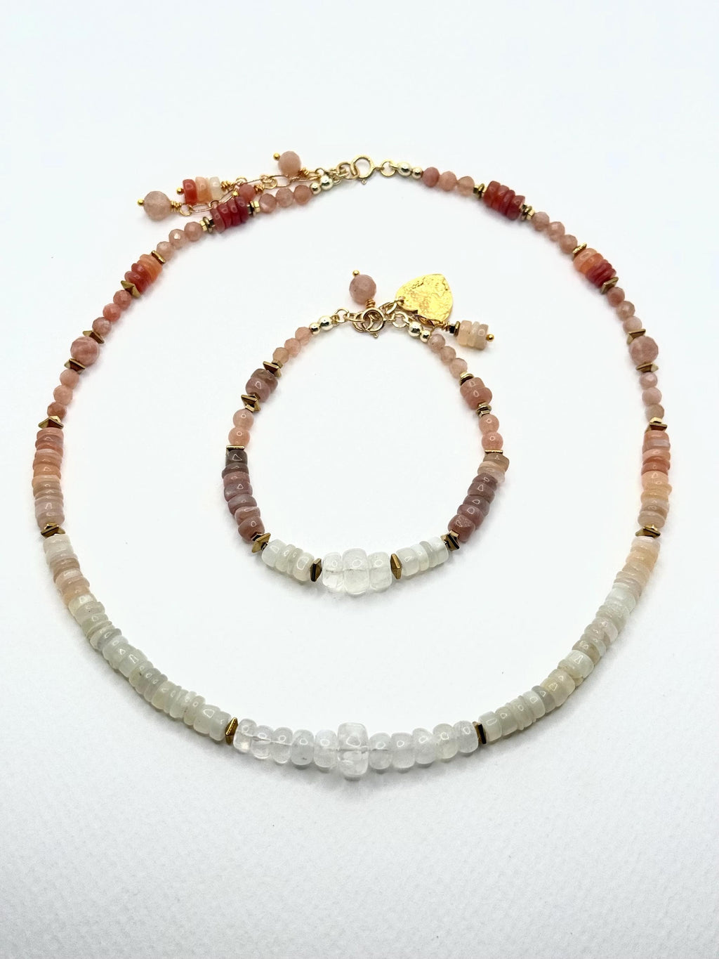 Moonstone & Sunstone Bracelet | Handmade Natural Gemstone Bracelet | Gold Filled Clasp | Minimalist Jewelry | Gift for Her