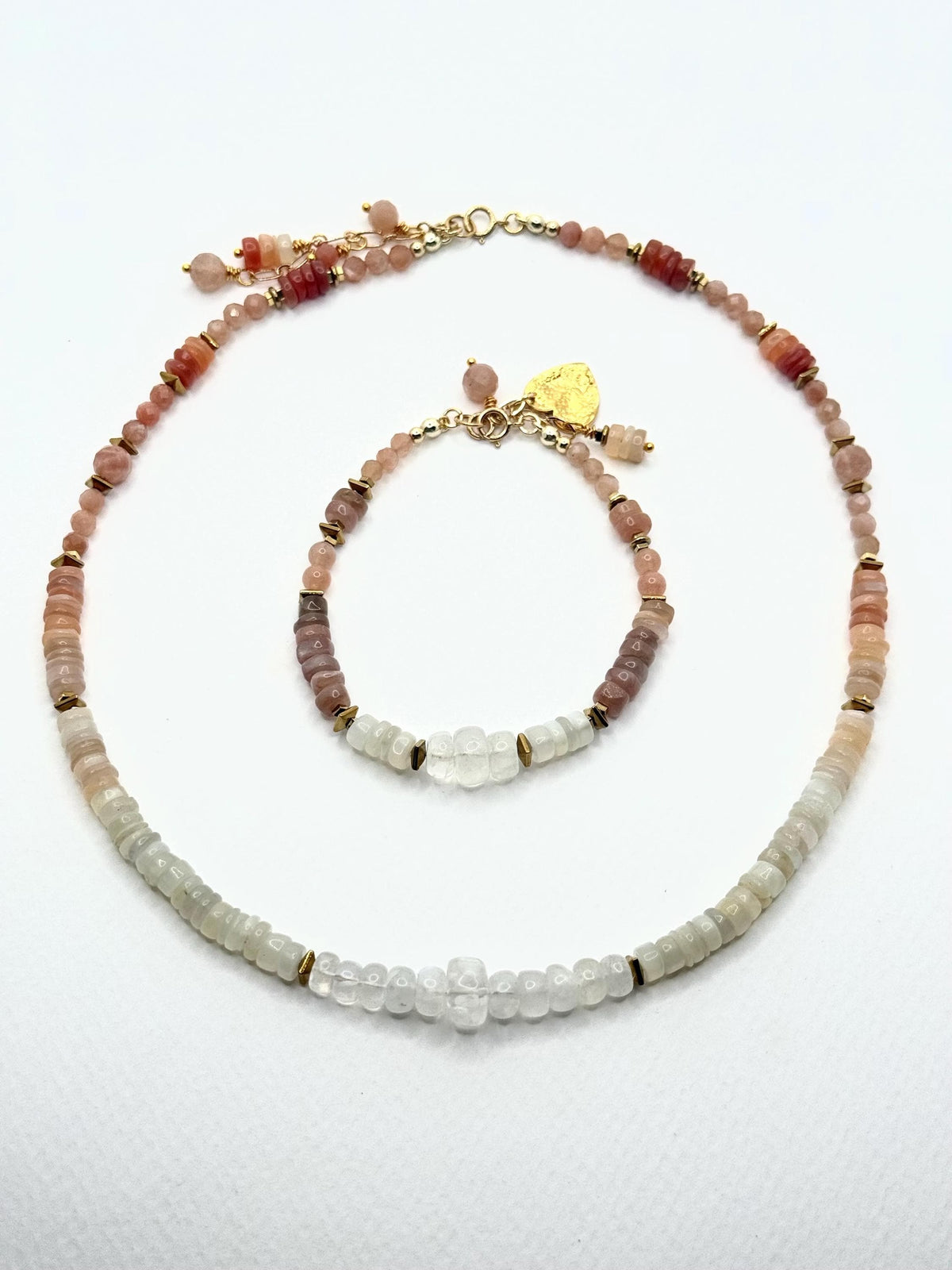 Moonstone & Sunstone Bracelet | Handmade Natural Gemstone Bracelet | Gold Filled Clasp | Minimalist Jewelry | Gift for Her