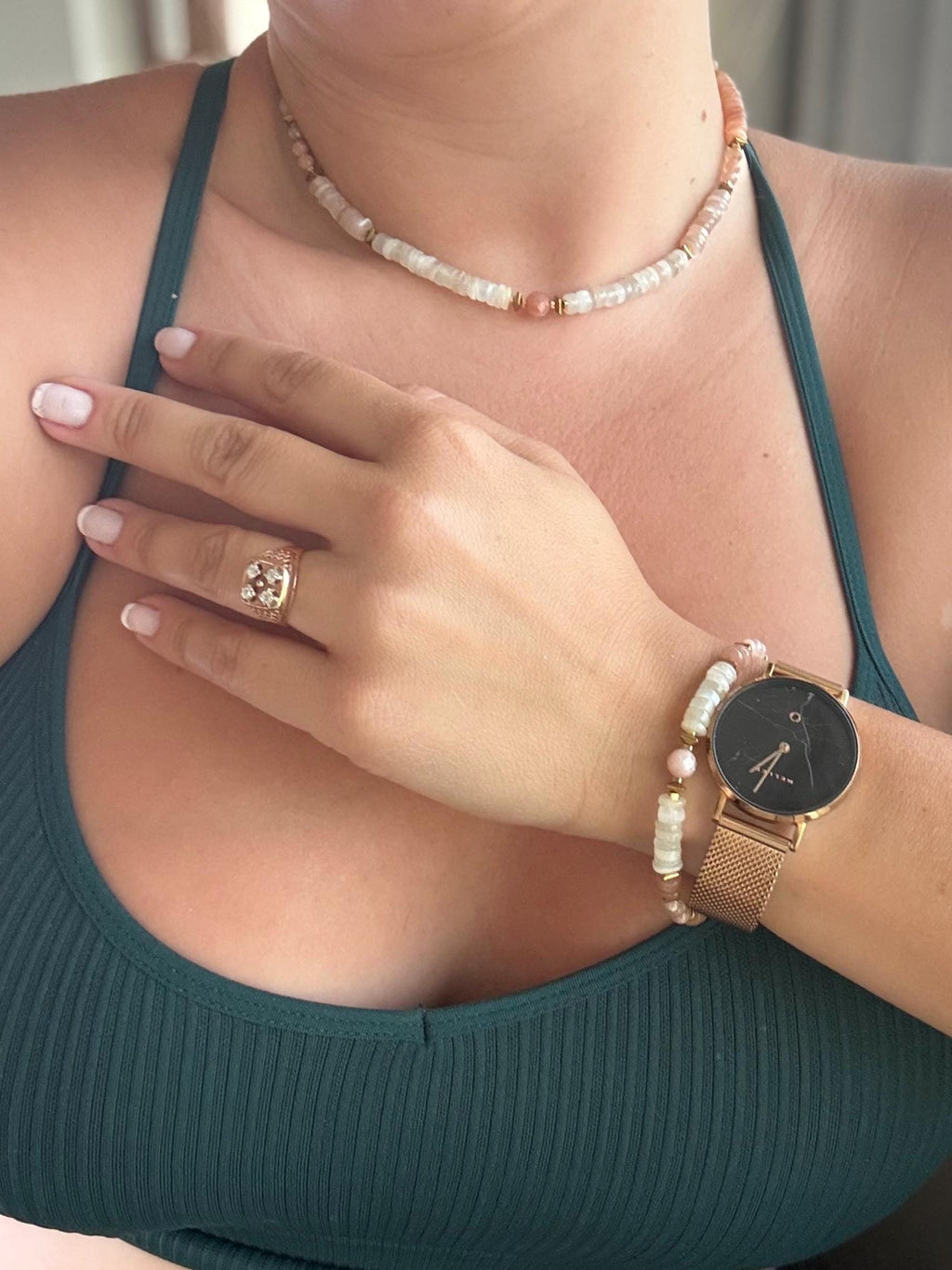 Moonstone & Sunstone Bracelet | Natural Gemstone Bracelet | Gold Filled clasp | Handmade Bracelet | Stone Orchard