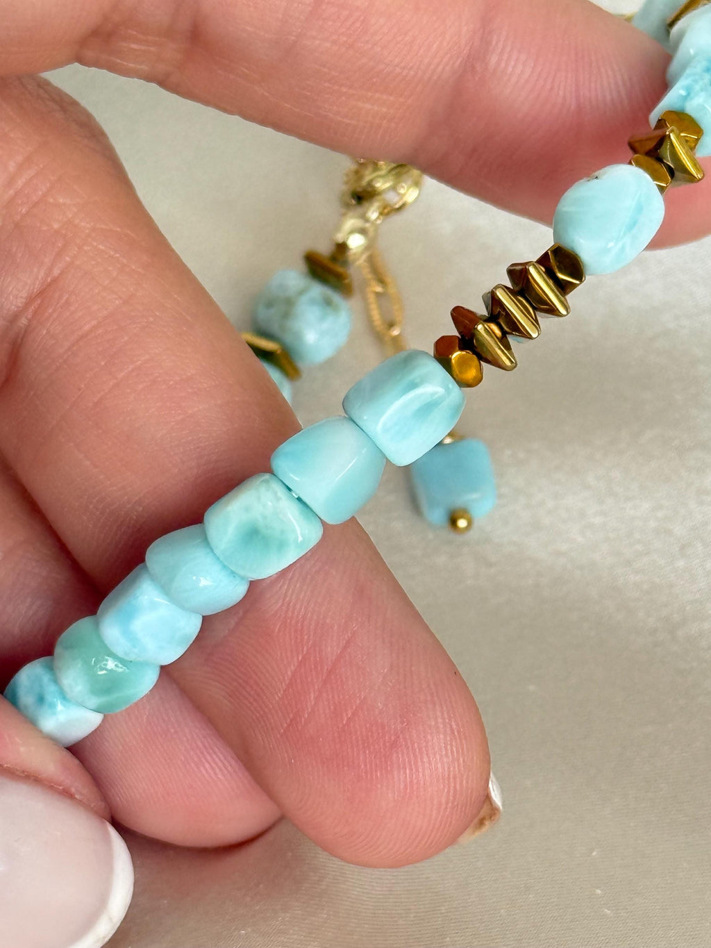 Larimar Bracelet | Natural Larimar Bracelet | Gold Filled Clasp | Handmade Gemstone Jewelry | Stone Orchard