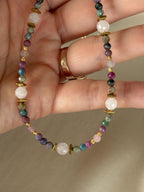 Ruby in Fuchsite & Rose Quartz Necklace, Gold Filled Clasp