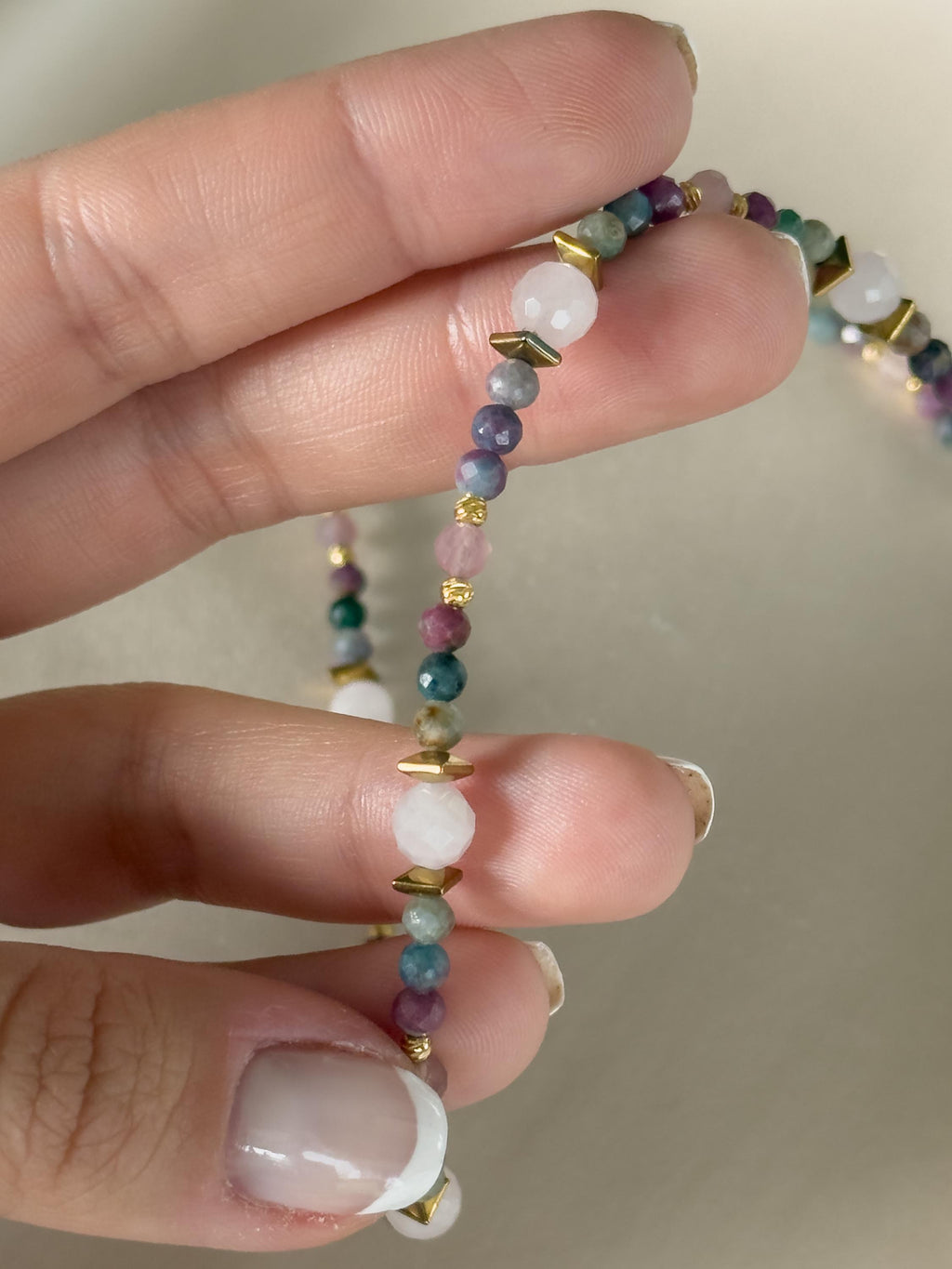 Ruby in Fuchsite & Rose Quartz Necklace, Gold Filled Clasp