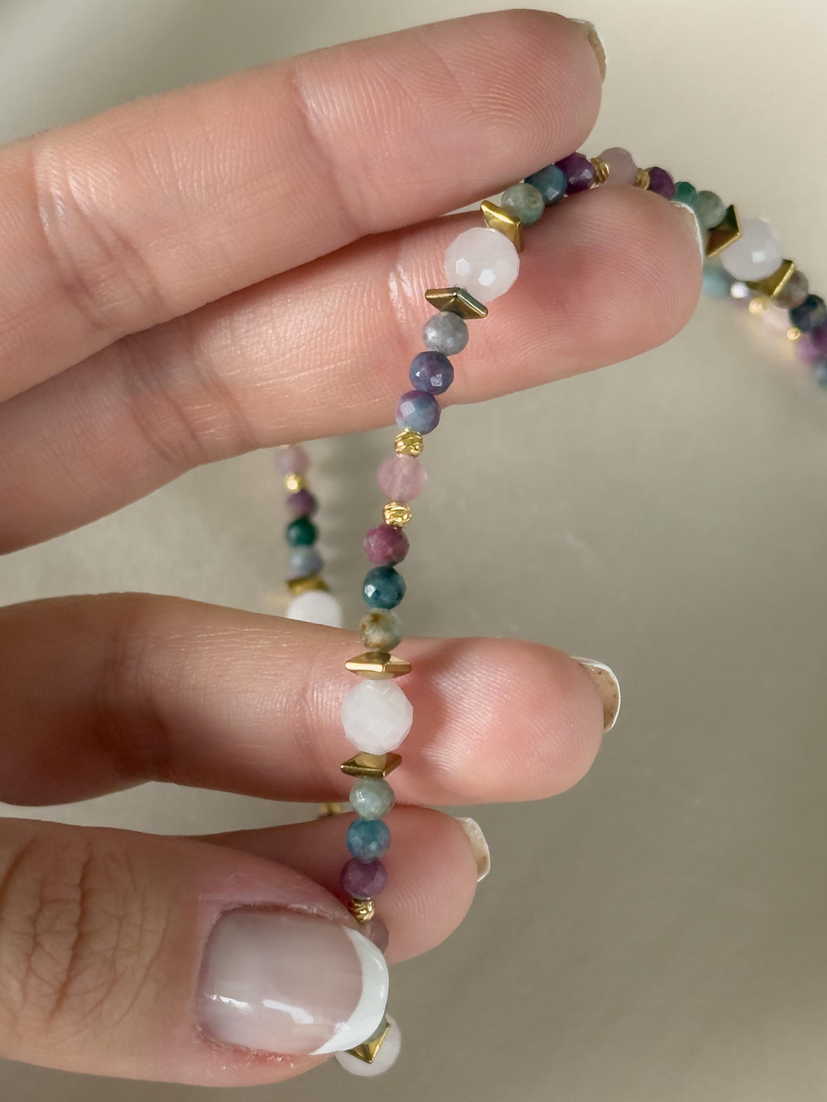 Ruby in Fuchsite & Rose Quartz Necklace, Gold Filled Clasp