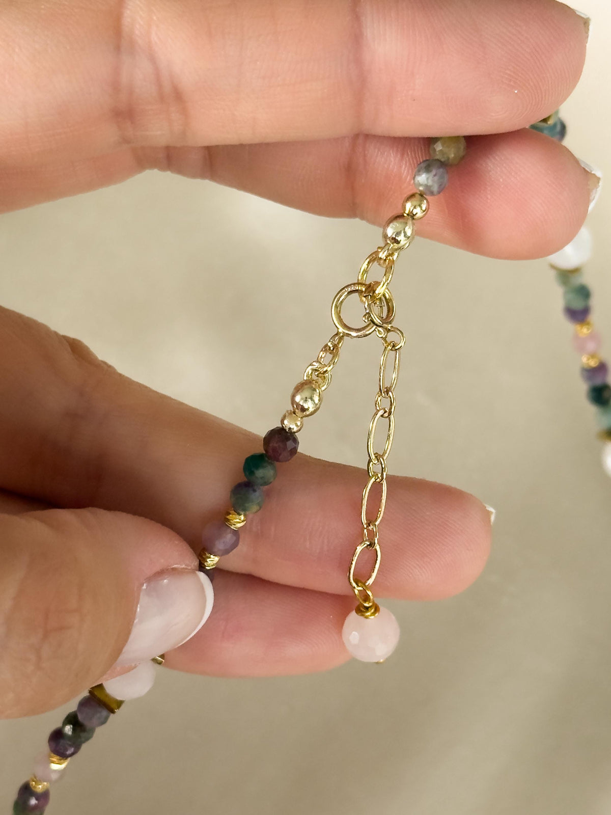 Ruby in Fuchsite & Rose Quartz Necklace, Gold Filled Clasp