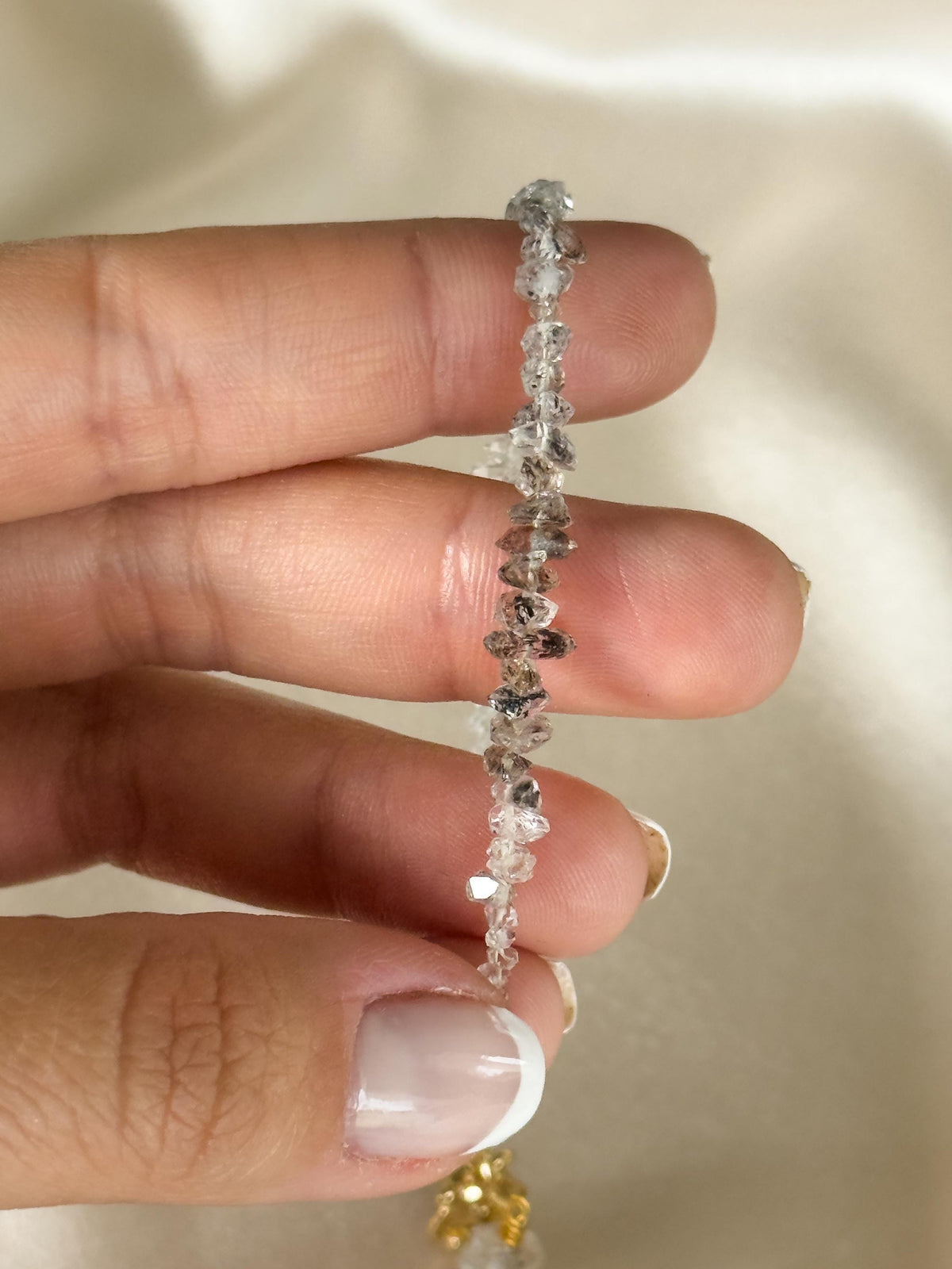 Herkimer Diamond Bracelet | Natural Herkimer Quartz | Gold Filled | Teddy Bear Charm | Handmade Minimalist Bracelet | Stone Orchard