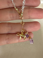 Amethyst & Herkimer Diamond Bracelet | Natural Amethyst and Herkimer Quartz | Gold Filled Elephant Charm | Handmade Gemstone Bracelet