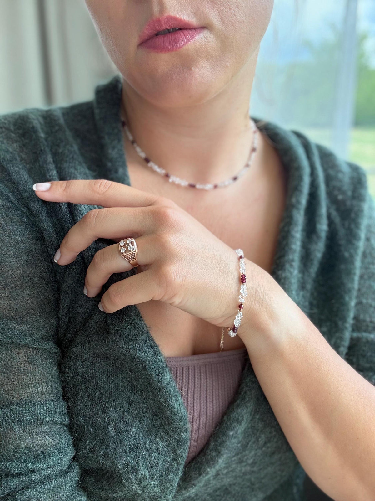 Herkimer Diamond & Garnet Necklace | Natural Gemstone Necklace | Gold Filled | Handmade Jewelry | Gift for Her | Stone Orchard