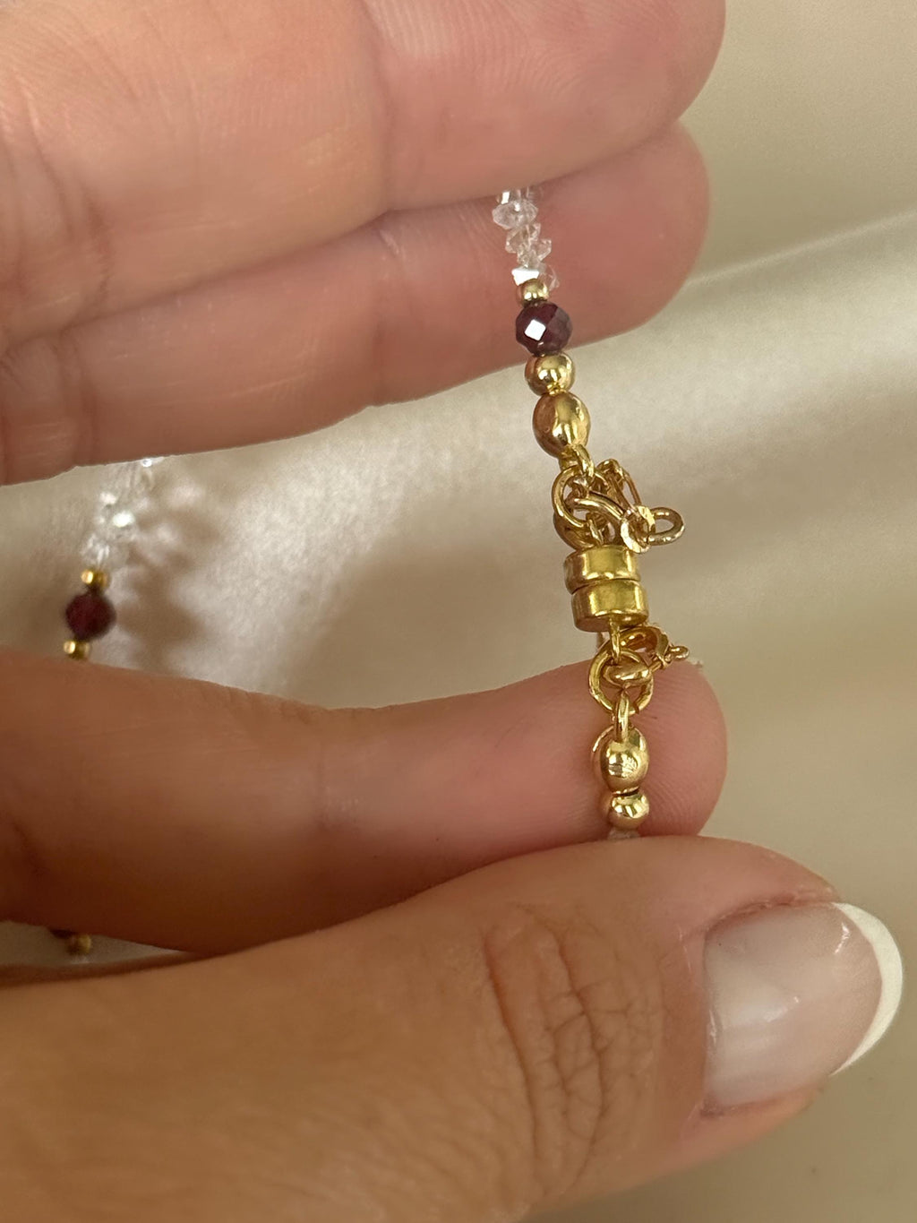 Herkimer Diamond & Garnet Bracelet | Natural Gemstone Bracelet | Gold Filled Clasp | Handmade Minimalist Jewelry | January Birthstone Gift