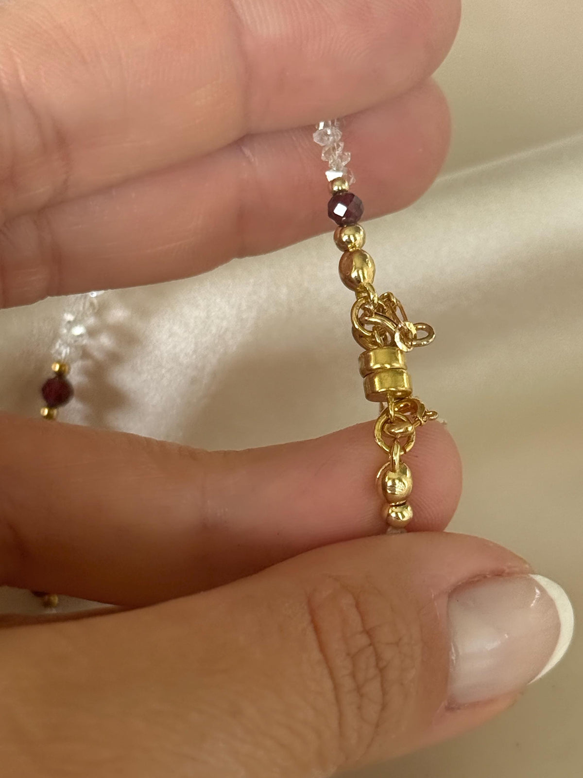 Herkimer Diamond & Garnet Bracelet | Natural Gemstone Bracelet | Gold Filled Clasp | Handmade Minimalist Jewelry | January Birthstone Gift