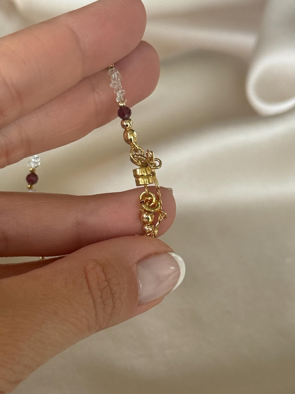Herkimer Diamond & Garnet Bracelet | Natural Gemstone Bracelet | Gold Filled Clasp | Handmade Minimalist Jewelry | January Birthstone Gift