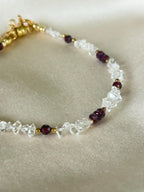Herkimer Diamond & Garnet Bracelet | Natural Gemstone Bracelet | Gold Filled Clasp | Handmade Minimalist Jewelry | January Birthstone Gift