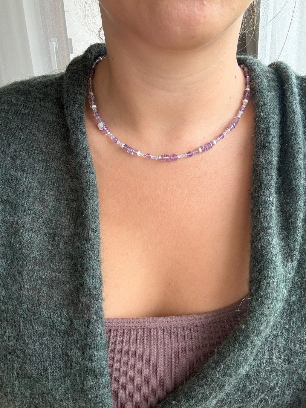 Amethyst Necklace | Dainty Sterling Silver Necklace | Natural Gemstone Jewelry | Minimalist Purple Necklace | Gift for Her