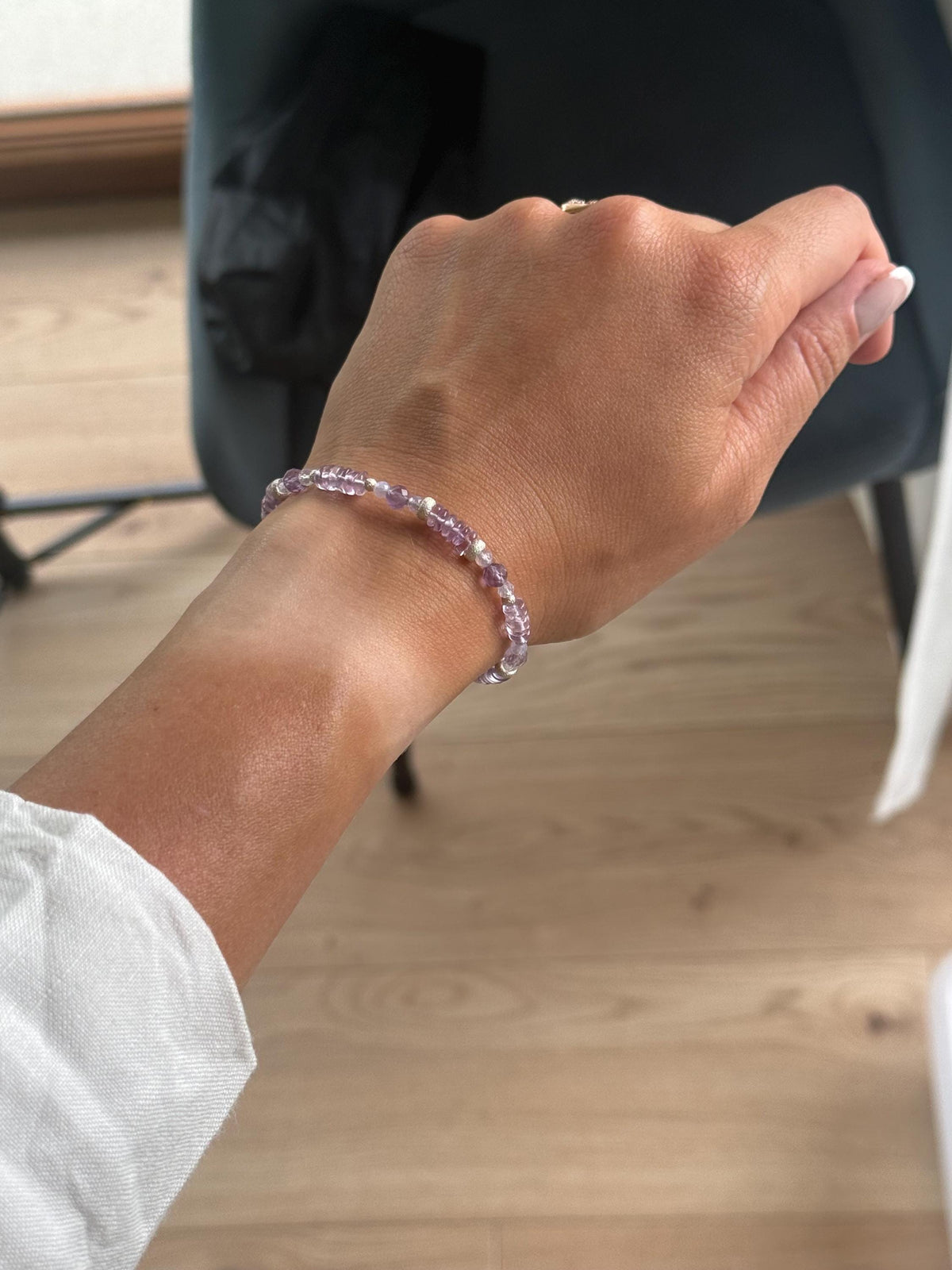 Natural Amethyst Bracelet | Sterling Silver 925 | Handmade Gemstone Bracelet | Coin Charm Bracelet | Minimalist Jewelry | Gift for Her