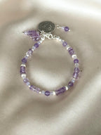 Natural Amethyst Bracelet | Sterling Silver 925 | Handmade Gemstone Bracelet | Coin Charm Bracelet | Minimalist Jewelry | Gift for Her
