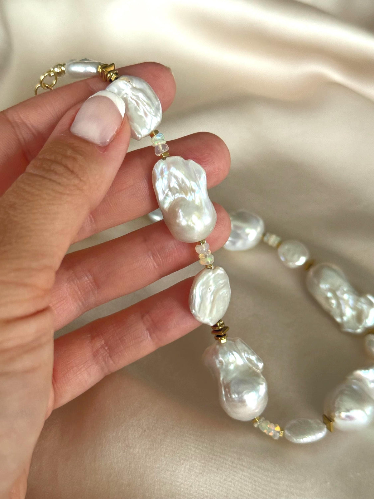 White Baroque Pearl Necklace | Ethiopian Opal Necklace | Natural Gemstone Necklace | Gold Filled Clasp | Handmade Jewelry | Stone Orchard
