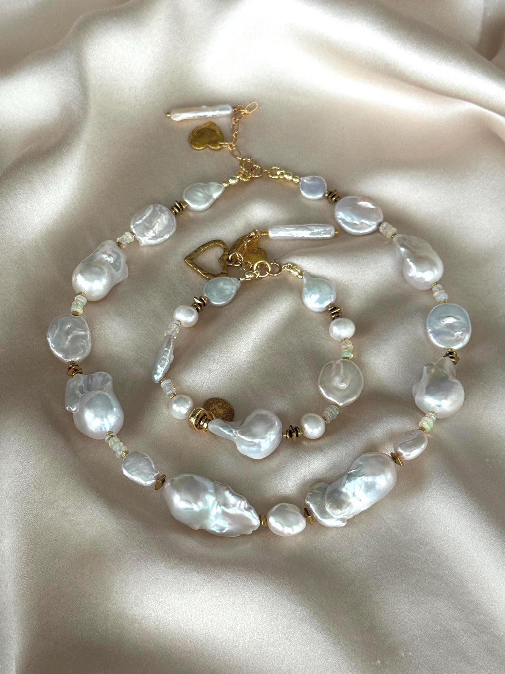 White Baroque Pearl Necklace | Ethiopian Opal Necklace | Natural Gemstone Necklace | Gold Filled Clasp | Handmade Jewelry | Stone Orchard