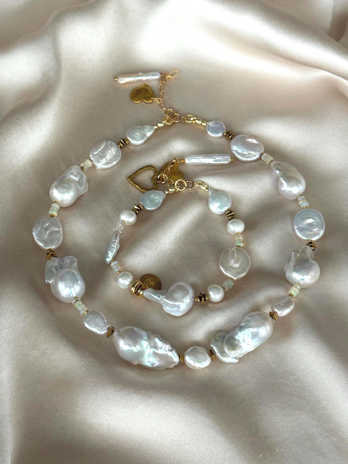 White Baroque Pearl Necklace | Ethiopian Opal Necklace | Natural Gemstone Necklace | Gold Filled Clasp | Handmade Jewelry | Stone Orchard
