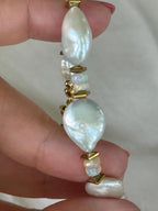 White Baroque Pearl Bracelet | Ethiopian Opal Bracelet | Natural Gemstone Jewelry | Gold Filled Clasp | 18 cm