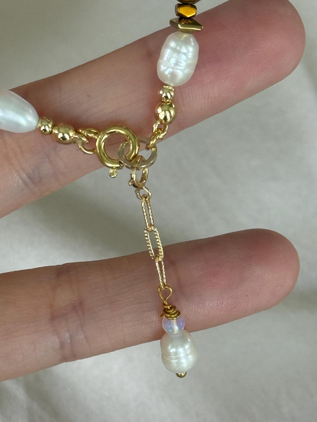 White Baroque Pearl Bracelet | Ethiopian Opal Bracelet | Natural Gemstone Jewelry | Gold Filled Clasp | 18 cm