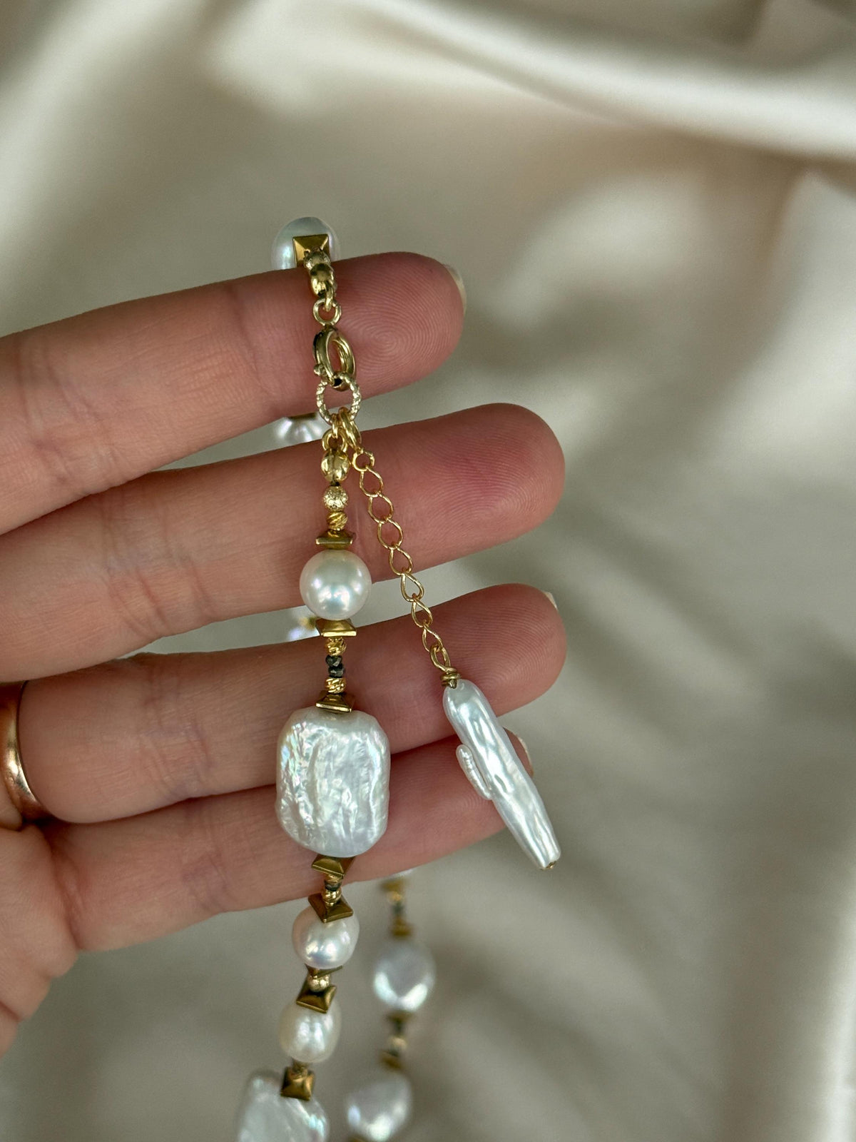 White Baroque Pearl & Pyrite Necklace | Handmade Pearl Necklace | Gold Filled Clasp | Natural Gemstone Jewelry