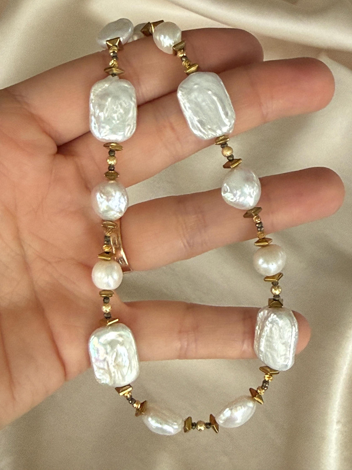 White Baroque Pearl & Pyrite Necklace | Handmade Pearl Necklace | Gold Filled Clasp | Natural Gemstone Jewelry