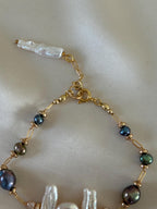 Natural Pearl & Hematite Bracelet | Multicolor Pearl Bracelet | Gold Filled Clasp | Handmade Jewelry | 20 cm