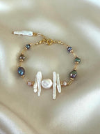 Natural Pearl & Hematite Bracelet | Multicolor Pearl Bracelet | Gold Filled Clasp | Handmade Jewelry | 20 cm