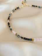 Morganite, Black Tourmaline & Dalmatian Jasper Necklace | Natural Gemstone Necklace | Gold Filled Clasp | Handmade Jewelry | 44 cm