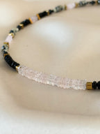 Morganite, Black Tourmaline & Dalmatian Jasper Necklace | Natural Gemstone Necklace | Gold Filled Clasp | Handmade Jewelry | 44 cm