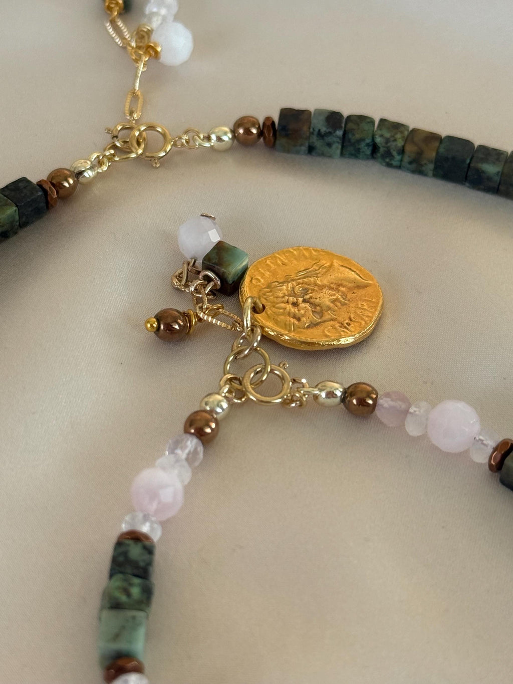 Morganite, Rose Quartz & African Turquoise Bracelet | Natural Gemstone Bracelet | Gold Filled Clasp | Handmade Jewelry | 18 cm