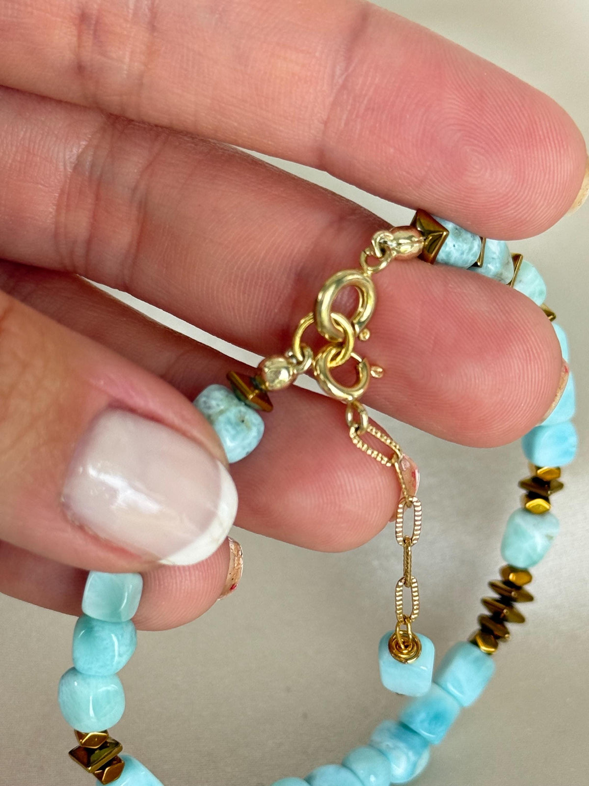 Larimar Bracelet | Natural Larimar Bracelet | Gold Filled Clasp | Handmade Gemstone Jewelry | Stone Orchard