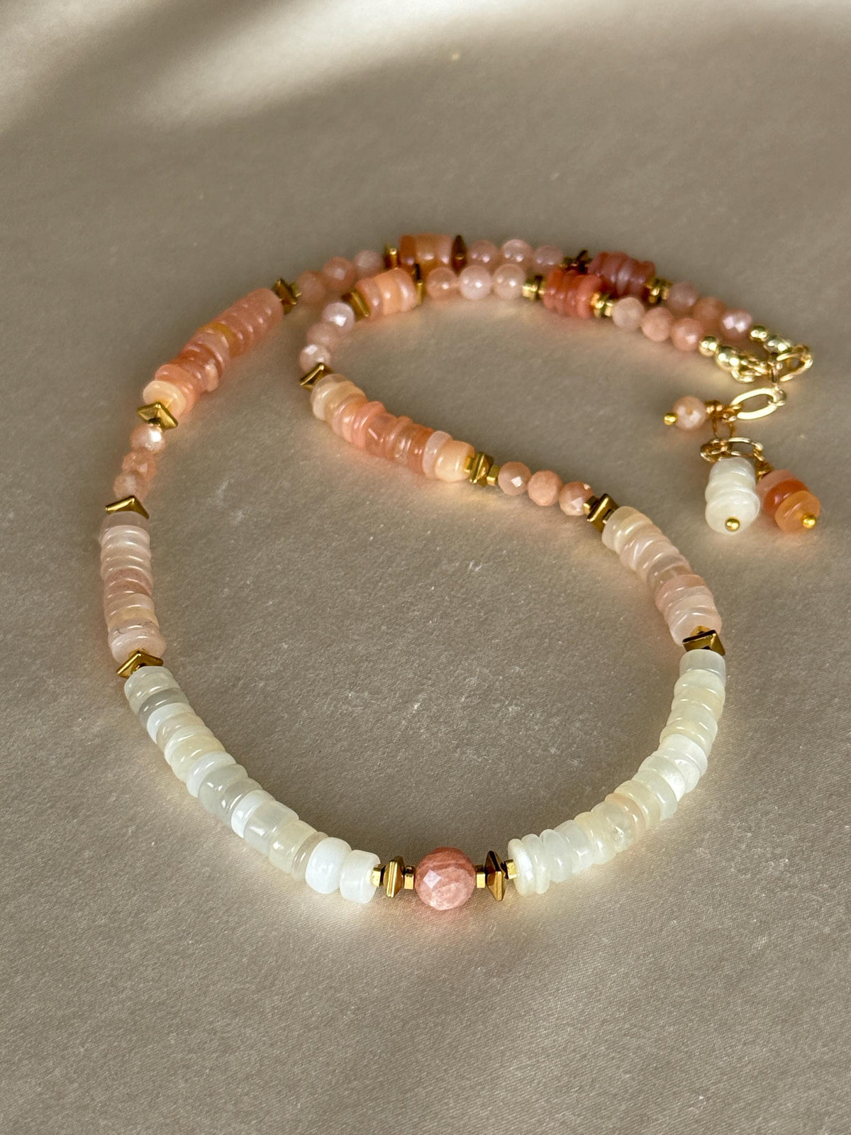 Moonstone & Sunstone Necklace | Natural Gemstone Necklace | Gold Filled Clasp | Handmade Minimalist Jewelry | Gift for Her | Stone Orchard