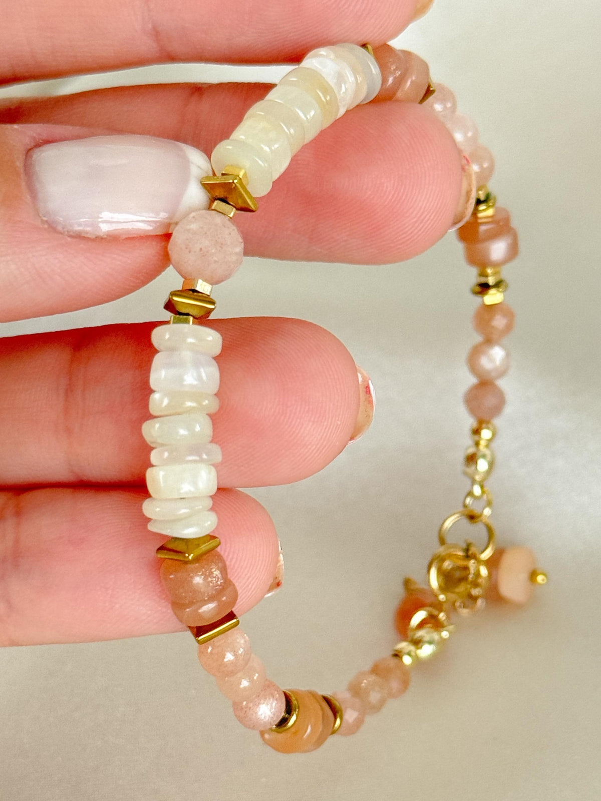 Moonstone & Sunstone Bracelet | Natural Gemstone Bracelet | Gold Filled clasp | Handmade Bracelet | Stone Orchard