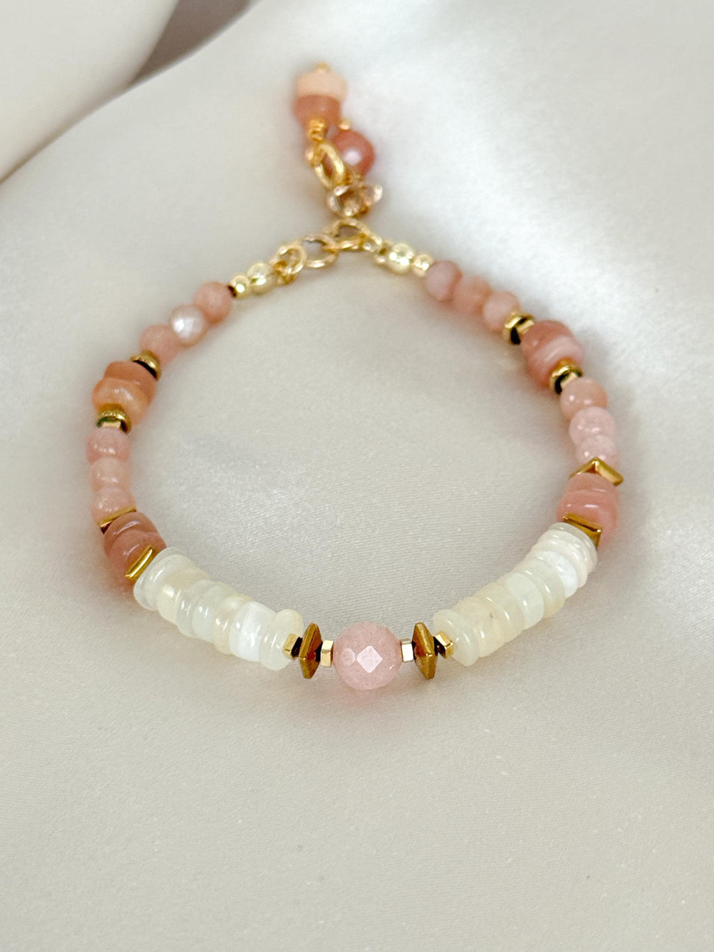 Moonstone & Sunstone Bracelet | Natural Gemstone Bracelet | Gold Filled clasp | Handmade Bracelet | Stone Orchard